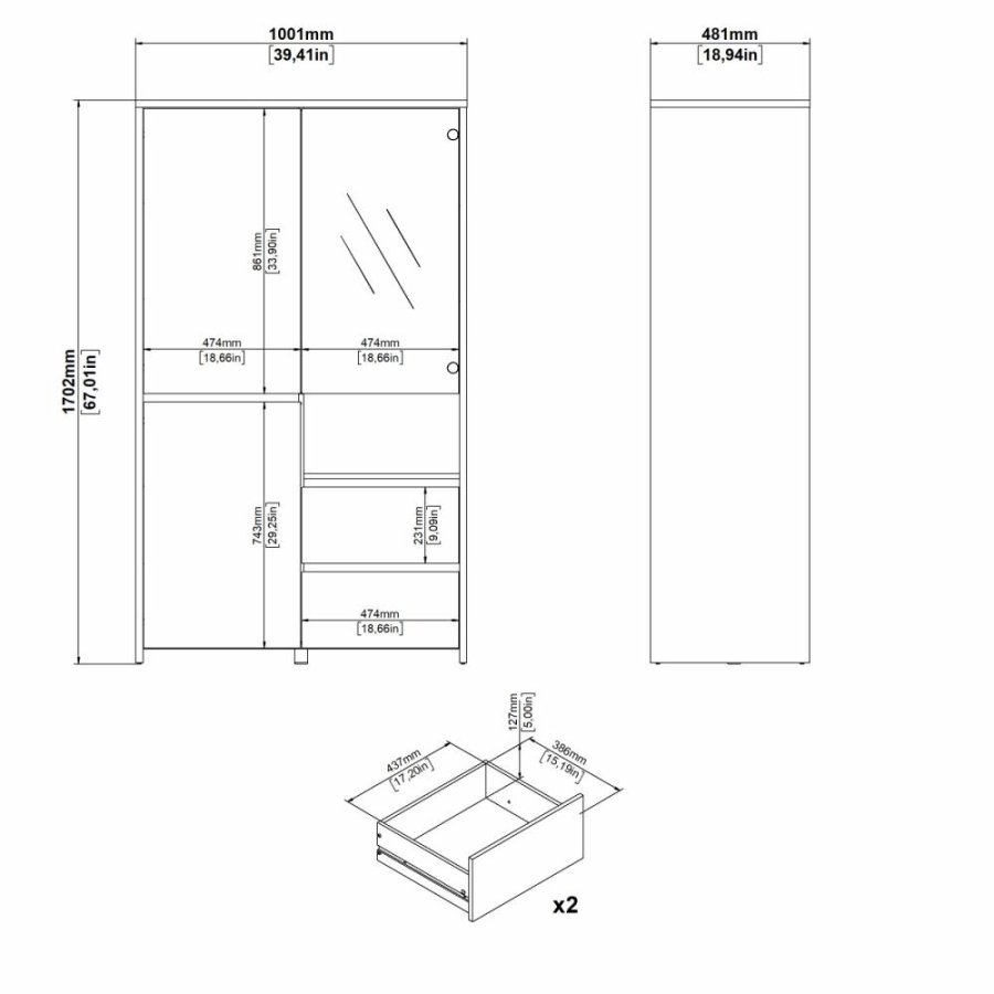 TVILUM Next Vitrine 1 Tür + 1 Glastür + 2 Schubladen
