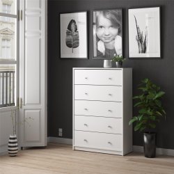 May kommode - hvid, m. 5 skuffer