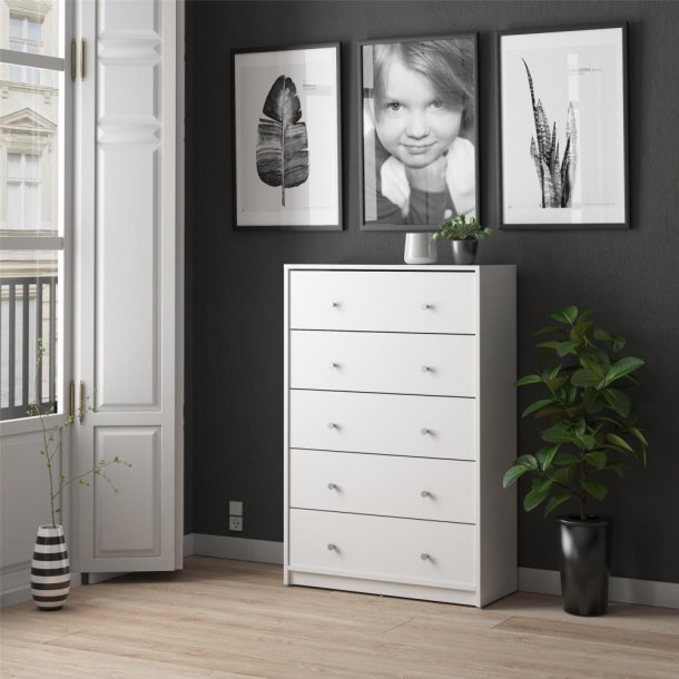May kommode - hvid, m. 5 skuffer