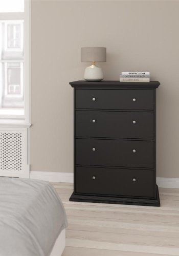 TVILUM North kommode med 4 skuffer, mat sort, 86,3 x 51,6 x 115,6 cm