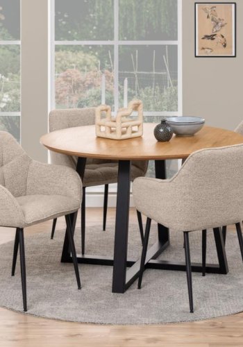 ACT NORDIC Brenda spisebordsstol, m. armln - beige stof og sort metal