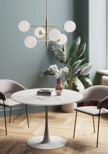 KARE DESIGN Schickeria spisebord, rund - hvid marmorlook laminat og hvid stl (110)