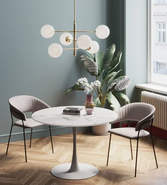 KARE DESIGN Schickeria spisebord, rund - hvid marmorlook laminat og hvid stl (110)