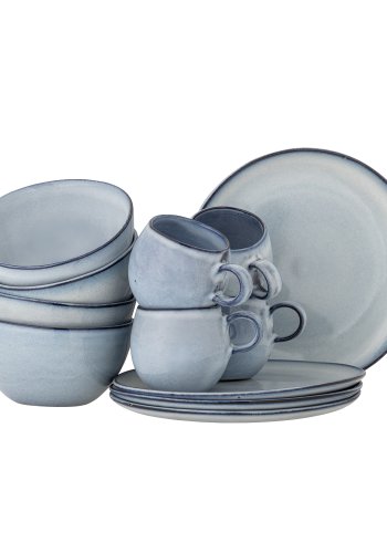 BLOOMINGVILLE Sandrine Frhstcksset, Blau, Steingut (C:D8,5xH8/B:D15xH8/P:D22xH2, Set mit 4x3 Teilen)
