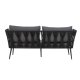 BLOOMINGVILLE Pavone Gartensofa, mit Armlehnen und dunkelgrauen Kissen – schwarzes Polyesterseil und schwarzes Metall