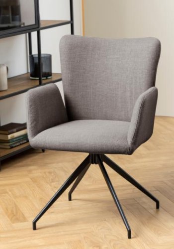 ACT NORDIC Laura spisebordsstol, m. armln og drejefunktion - grbrun stof og sort stl