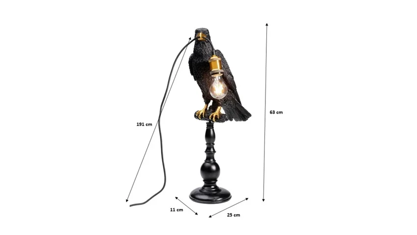KARE DESIGN Animal Sitting Crow bordlampe - sort polyresin og guld aluminium (H:61cm)