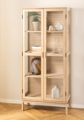 ACT NORDIC Linley vitrineskab, m. 2 glaslger og 3 hylder - hvidpigmenteret egefinér og eg