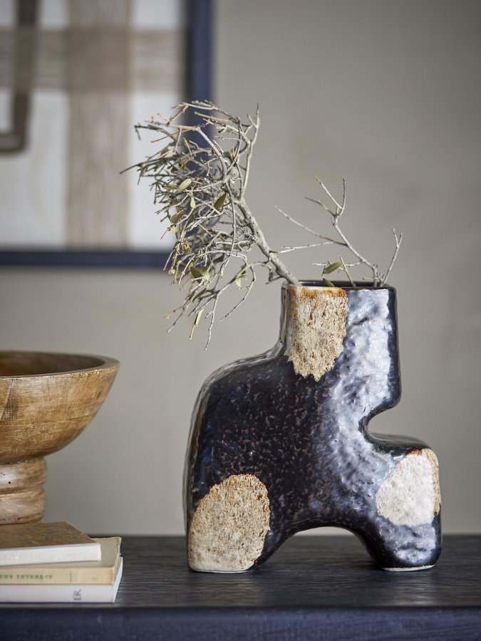 BLOOMINGVILLE Ollia Vase, Schwarz, Steingut