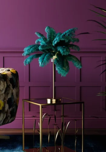 KARE DESIGN Feather Palm bordlampe - grn strudsefjer og messing stl