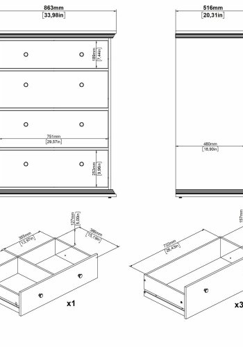 TVILUM North kommode med 4 skuffer, mat sort, 86,3 x 51,6 x 115,6 cm