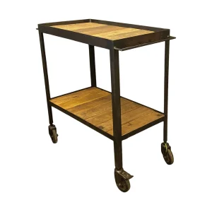 SJÄLSÖ NORDIC rektangulr barvogn, m. hjul - genbrugstr og sort jern (83x40)