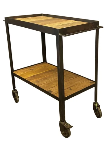 SJÄLSÖ NORDIC rektangulr stangvogn, med hjul - gjenvunnet tre og svart jern (83x40)