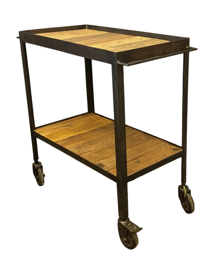 SJÄLSÖ NORDIC rektangulr stangvogn, med hjul - gjenvunnet tre og svart jern (83x40)