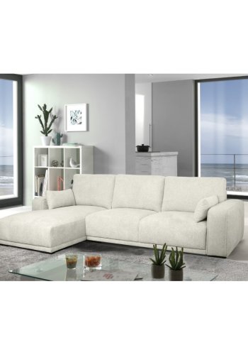 California-Sofa mit Chaiselongue links und 2 Armlehnen – Sandstoff und schwarzes Metall
