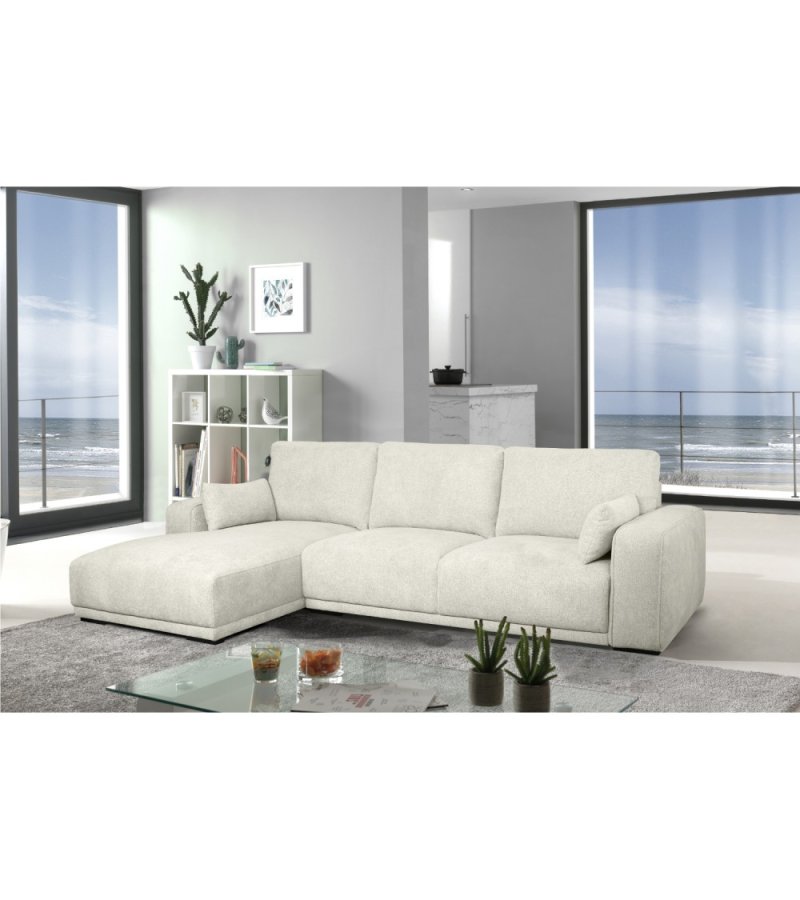 California-Sofa mit Chaiselongue links und 2 Armlehnen – Sandstoff und schwarzes Metall