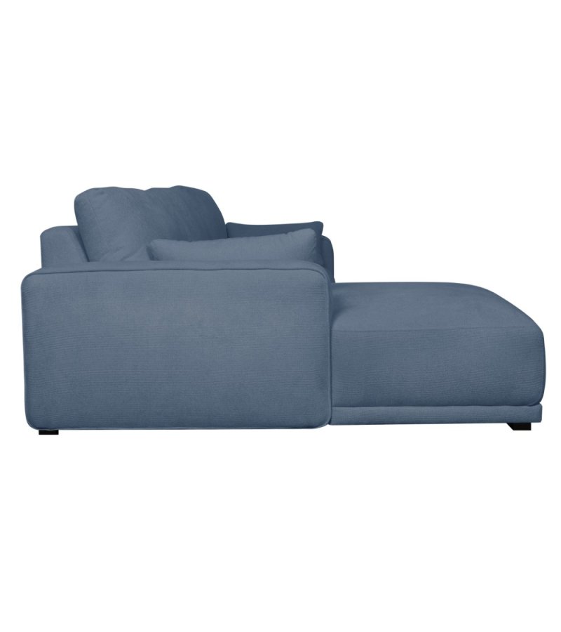 California sofa, med venstre sjeselong og 2 armlener - bltt stoff og svart metall