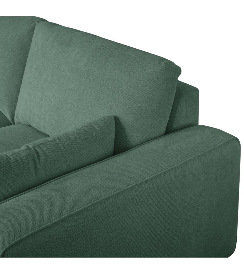 California-Sofa mit Chaiselongue links und 2 Armlehnen – grüner Stoff und schwarzes Metall