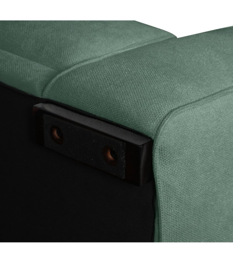 California-Sofa mit Chaiselongue links und 2 Armlehnen – grüner Stoff und schwarzes Metall