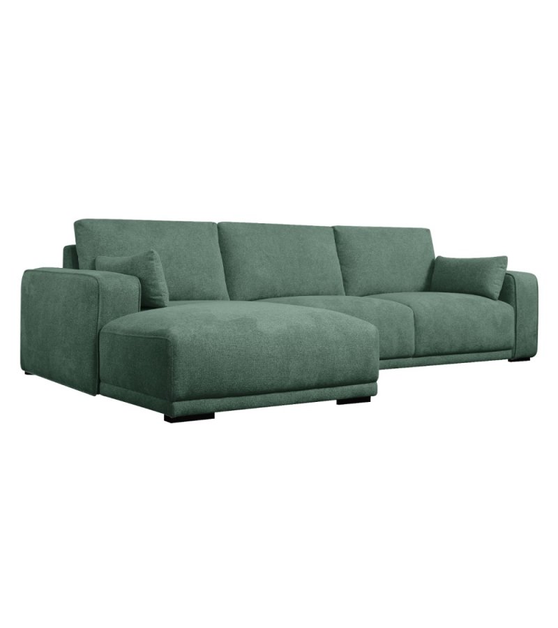 California-Sofa mit Chaiselongue links und 2 Armlehnen – grüner Stoff und schwarzes Metall