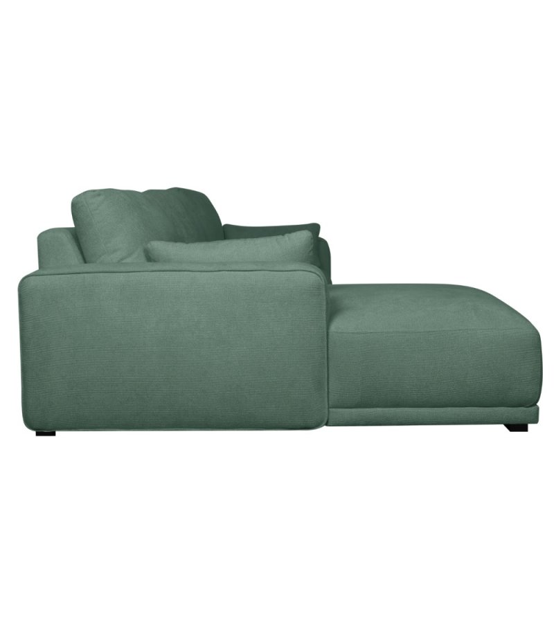 California-Sofa mit Chaiselongue links und 2 Armlehnen – grüner Stoff und schwarzes Metall
