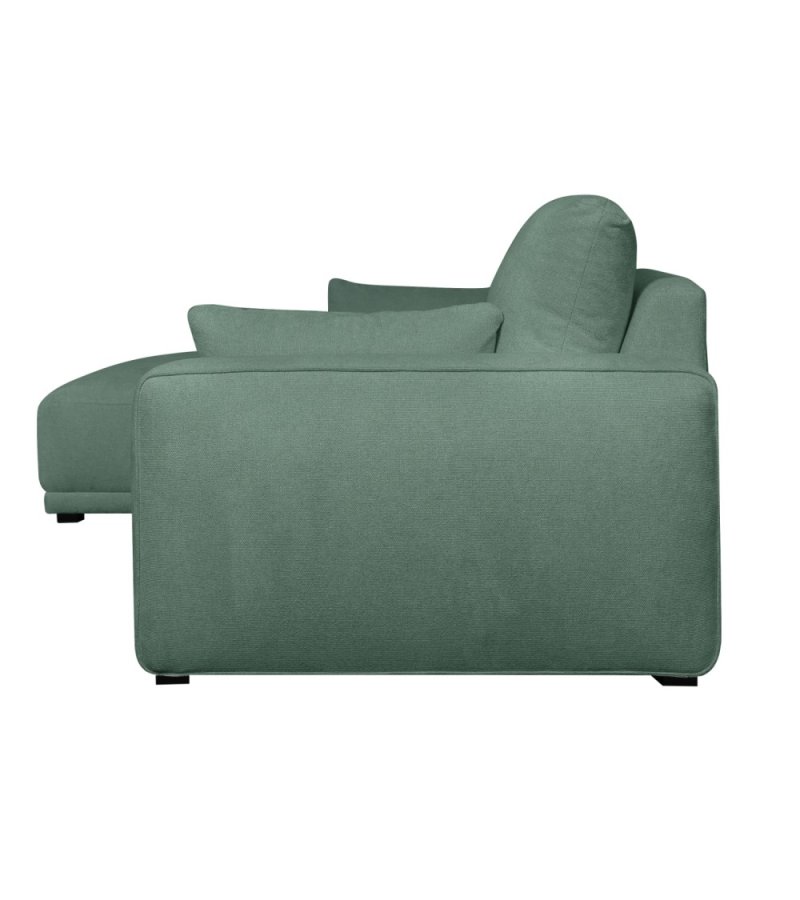California-Sofa mit Chaiselongue links und 2 Armlehnen – grüner Stoff und schwarzes Metall