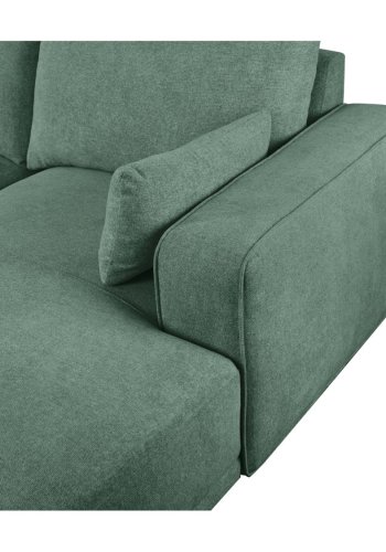 California-Sofa mit Chaiselongue links und 2 Armlehnen – grüner Stoff und schwarzes Metall