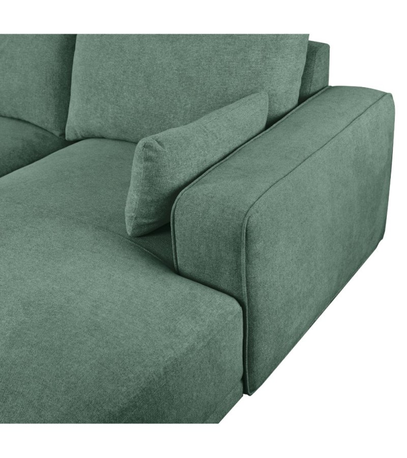 California-Sofa mit Chaiselongue links und 2 Armlehnen – grüner Stoff und schwarzes Metall