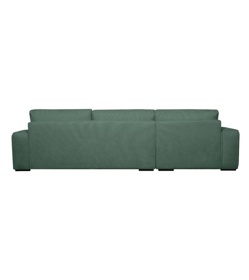 California-Sofa mit Chaiselongue links und 2 Armlehnen – grüner Stoff und schwarzes Metall