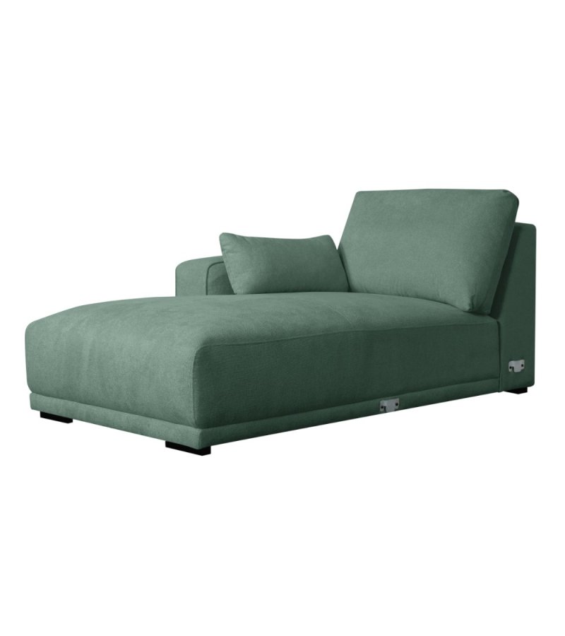 California-Sofa mit Chaiselongue links und 2 Armlehnen – grüner Stoff und schwarzes Metall