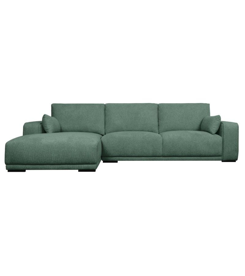 California-Sofa mit Chaiselongue links und 2 Armlehnen – grüner Stoff und schwarzes Metall