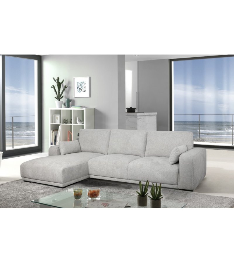 California sofa, med venstre sjeselong og 2 armlener - grtt stoff og sort metall