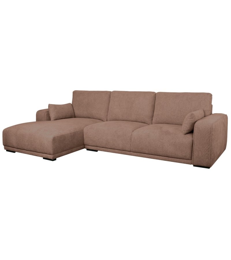 California-Sofa mit Chaiselongue links und 2 Armlehnen – rostfarbener Stoff und schwarzes Metall