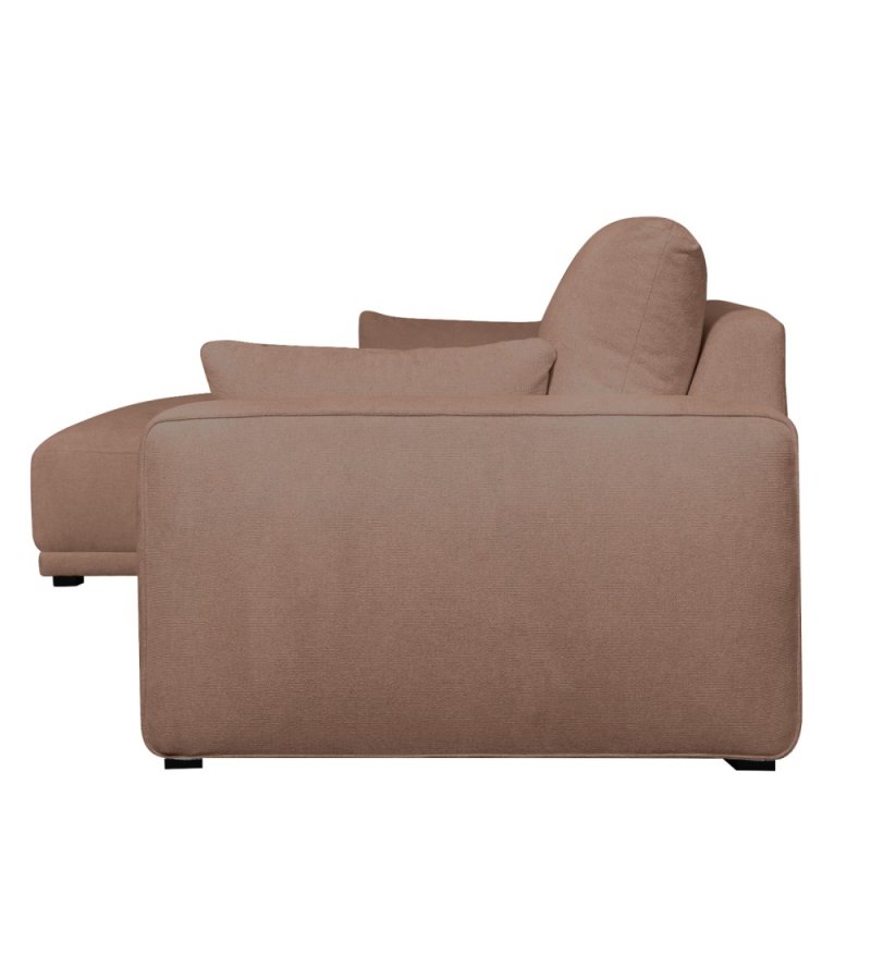 California-Sofa mit Chaiselongue links und 2 Armlehnen – rostfarbener Stoff und schwarzes Metall