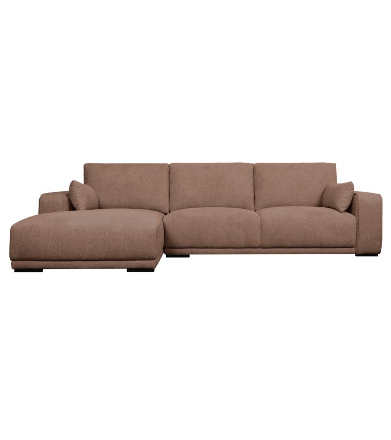 California-Sofa mit Chaiselongue links und 2 Armlehnen – rostfarbener Stoff und schwarzes Metall