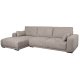 California-Sofa mit Chaiselongue links und 2 Armlehnen – brauner Stoff und schwarzes Metall