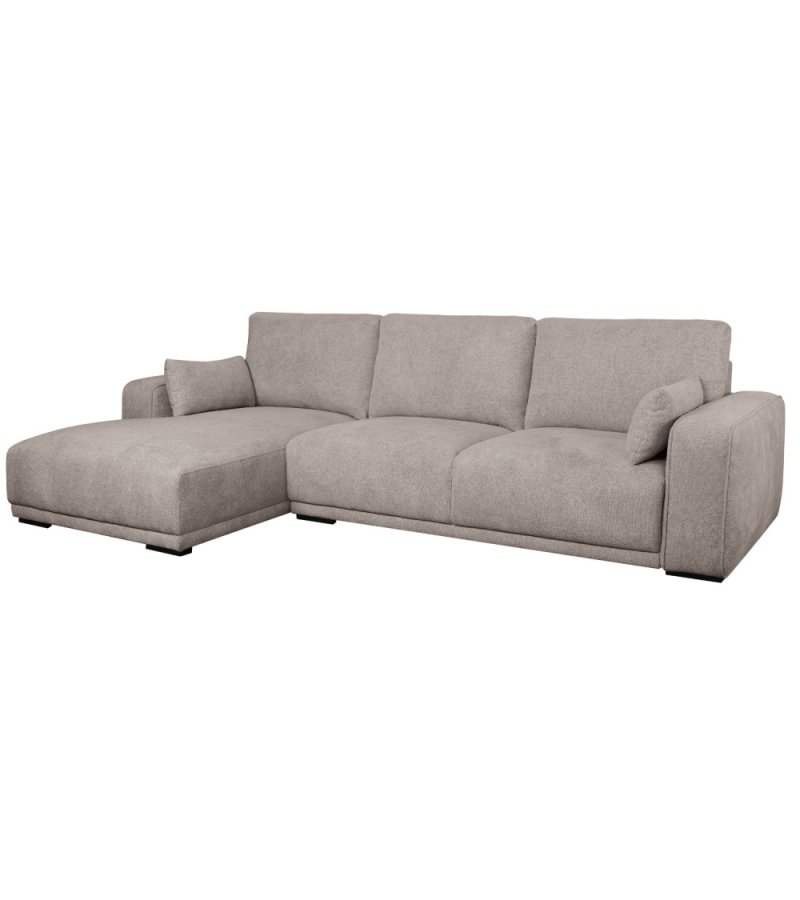 California-Sofa mit Chaiselongue links und 2 Armlehnen – brauner Stoff und schwarzes Metall
