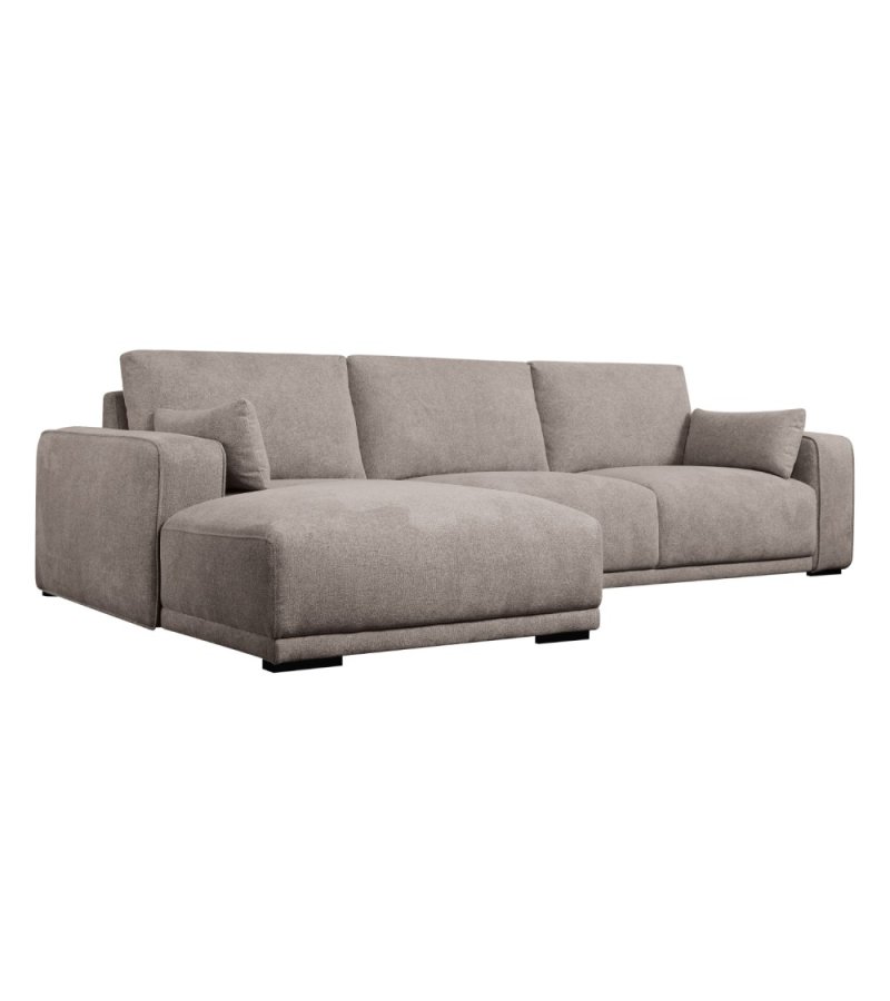 California-Sofa mit Chaiselongue links und 2 Armlehnen – brauner Stoff und schwarzes Metall