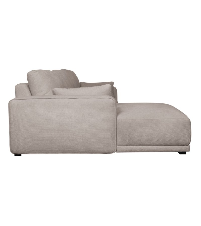 California-Sofa mit Chaiselongue links und 2 Armlehnen – brauner Stoff und schwarzes Metall
