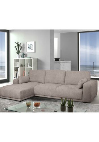 California-Sofa mit Chaiselongue links und 2 Armlehnen – brauner Stoff und schwarzes Metall