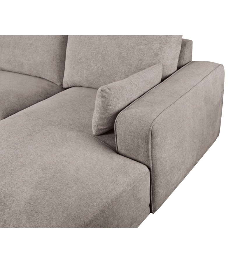 California-Sofa mit Chaiselongue links und 2 Armlehnen – brauner Stoff und schwarzes Metall