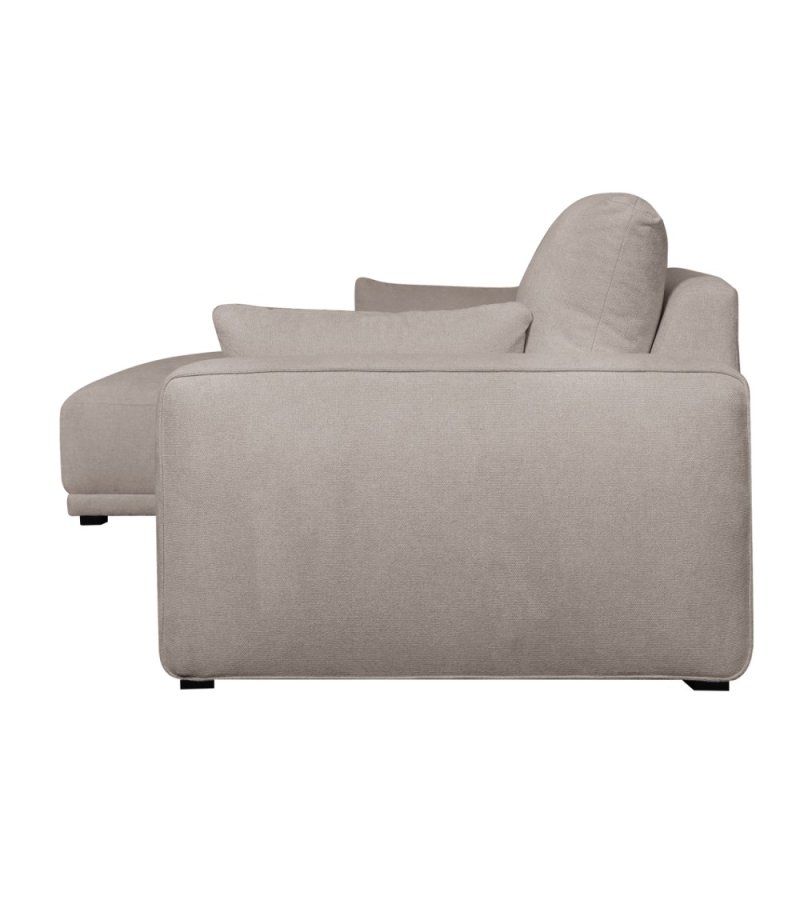 California-Sofa mit Chaiselongue links und 2 Armlehnen – brauner Stoff und schwarzes Metall