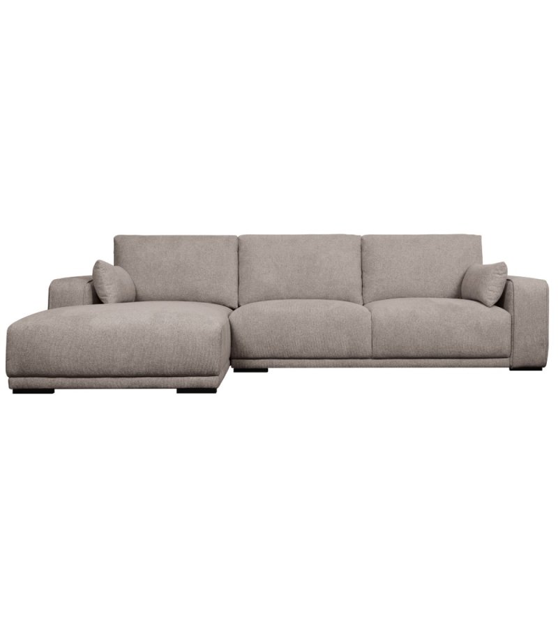 California-Sofa mit Chaiselongue links und 2 Armlehnen – brauner Stoff und schwarzes Metall