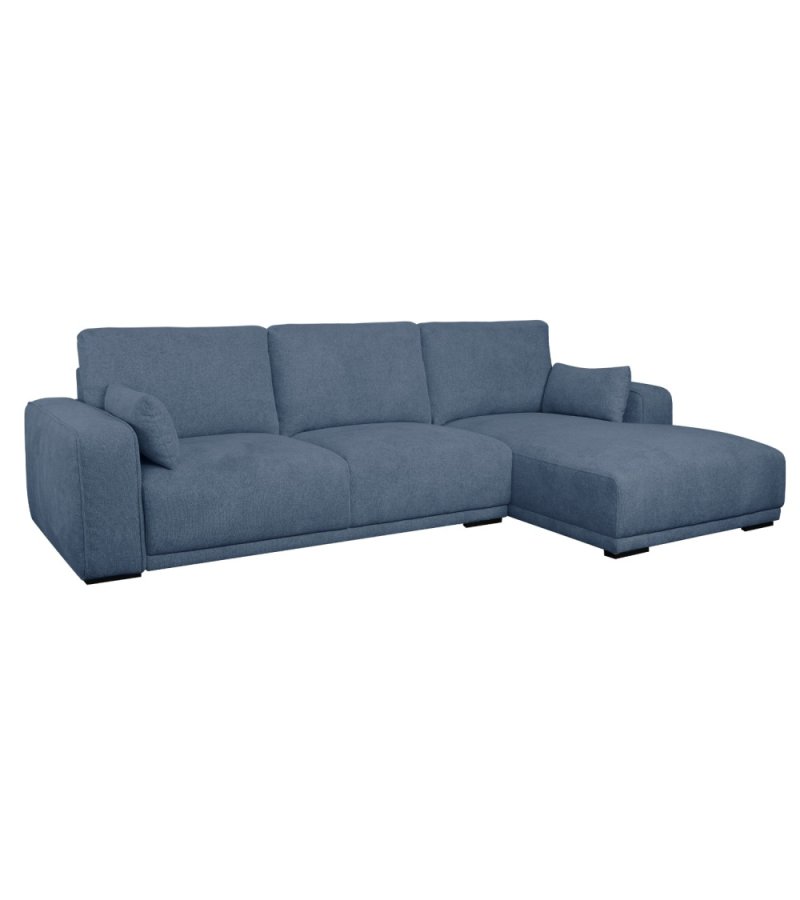 California-Sofa mit Chaiselongue rechts und 2 Armlehnen – blauer Stoff und schwarzes Metall