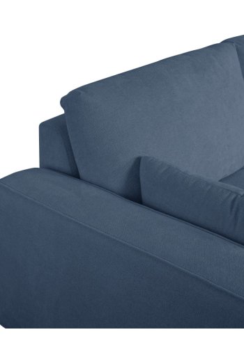 California-Sofa mit Chaiselongue rechts und 2 Armlehnen – blauer Stoff und schwarzes Metall