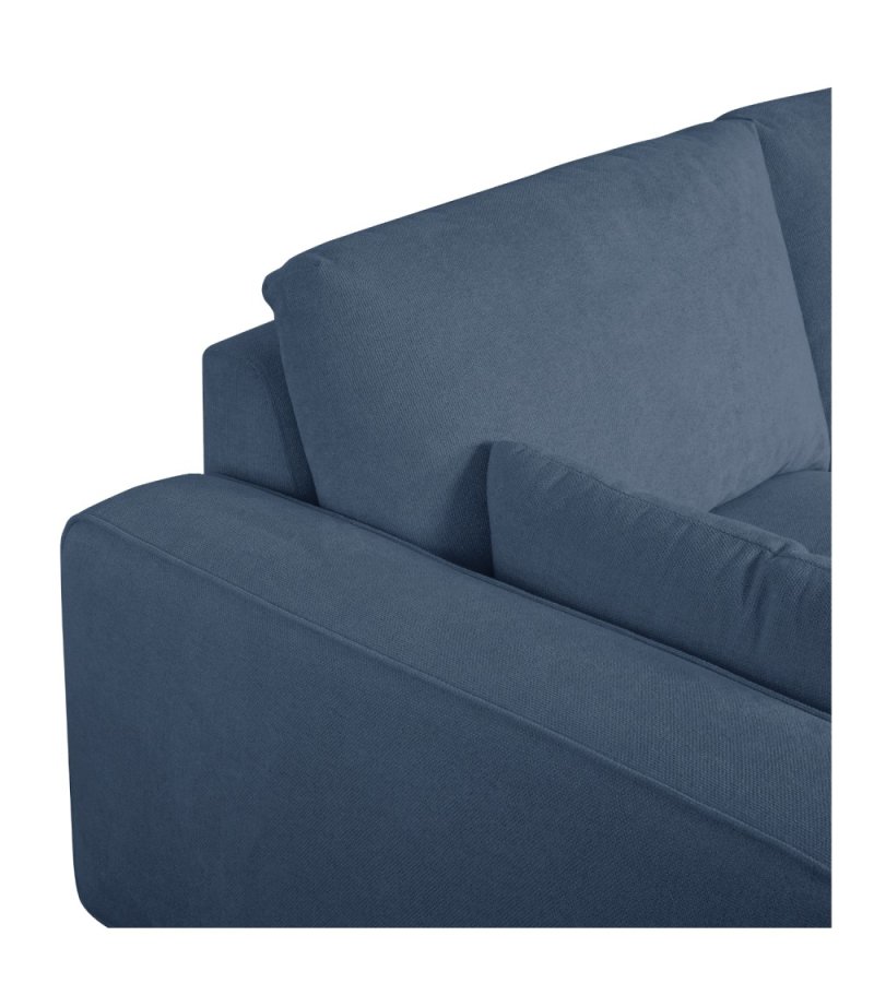 California-Sofa mit Chaiselongue rechts und 2 Armlehnen – blauer Stoff und schwarzes Metall