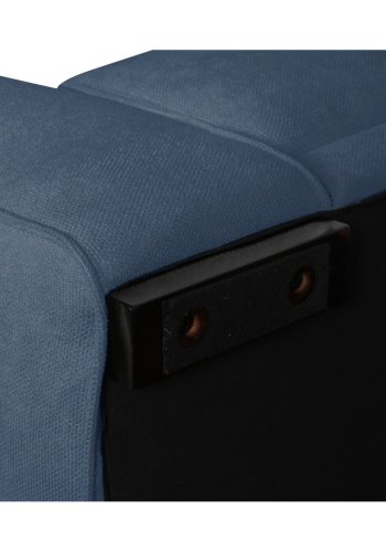 California-Sofa mit Chaiselongue rechts und 2 Armlehnen – blauer Stoff und schwarzes Metall