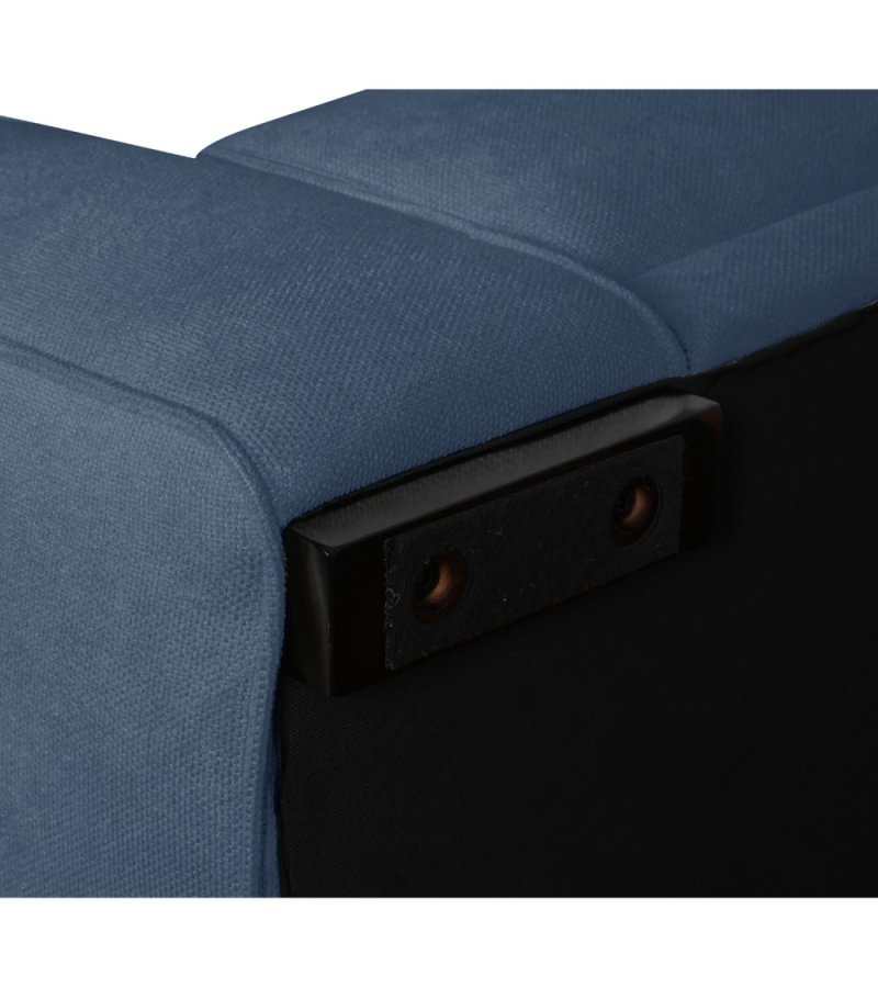 California-Sofa mit Chaiselongue rechts und 2 Armlehnen – blauer Stoff und schwarzes Metall