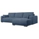 California-Sofa mit Chaiselongue rechts und 2 Armlehnen – blauer Stoff und schwarzes Metall