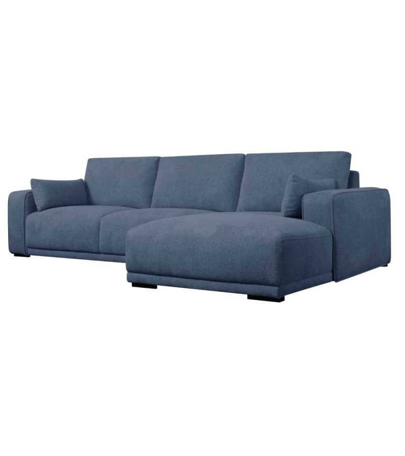 California-Sofa mit Chaiselongue rechts und 2 Armlehnen – blauer Stoff und schwarzes Metall